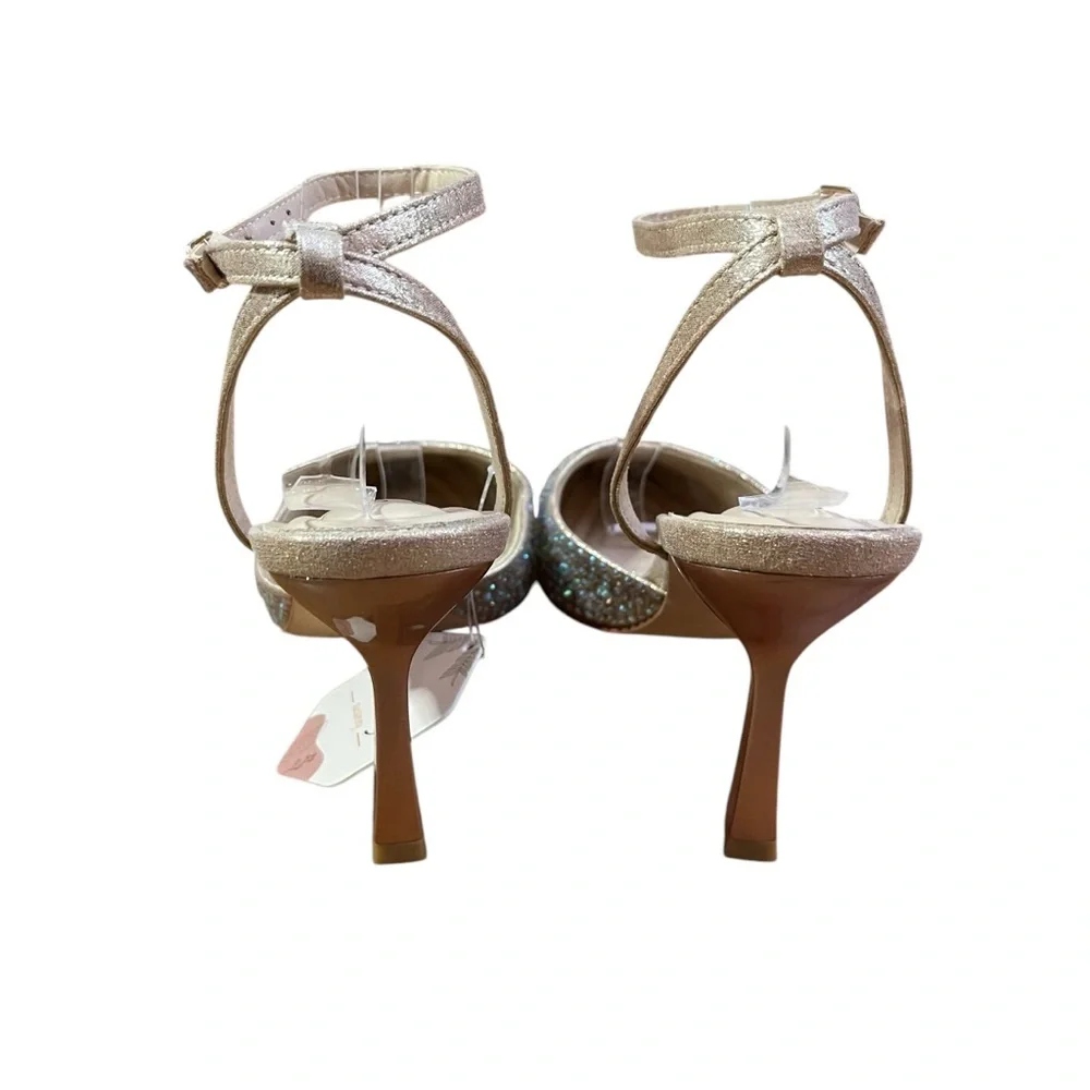Rose Gold Rhinestone Heels Closed pointed toe Sz. 6.5‎ Party Cocktails Wedding